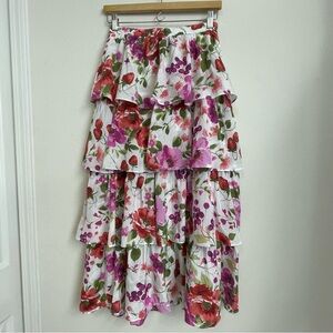 Abercrombie & Fitch‎ Drama Tiered Maxi Skirt Sz sp Tomato Girl Pink Floral Y2K